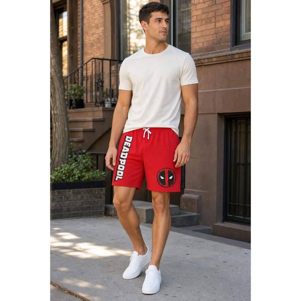 Marvel Deadpool Lounge Shorts Men's S Red Graphic Drawstring Pockets